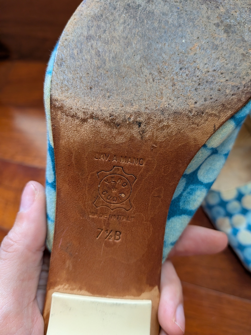 Mark Schwartz Blue Patterned Mule Heels - Picture 4 of 4